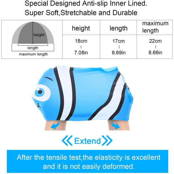 Svømmehette Barn-2 Pakk Silikon Morsomme Svømmehetter for Jenter og Gutter, Barne Svømmehatter med Tegneserie Haier & Minnows Design
