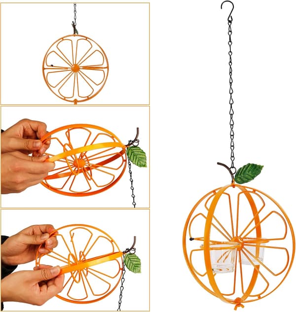 Oriole fuglefoderbræt til udendørs brug, metal hængende orange frugtfoderbræt med 2 glaskopper, druegelé og orangefoderbræt til orioler, Bac