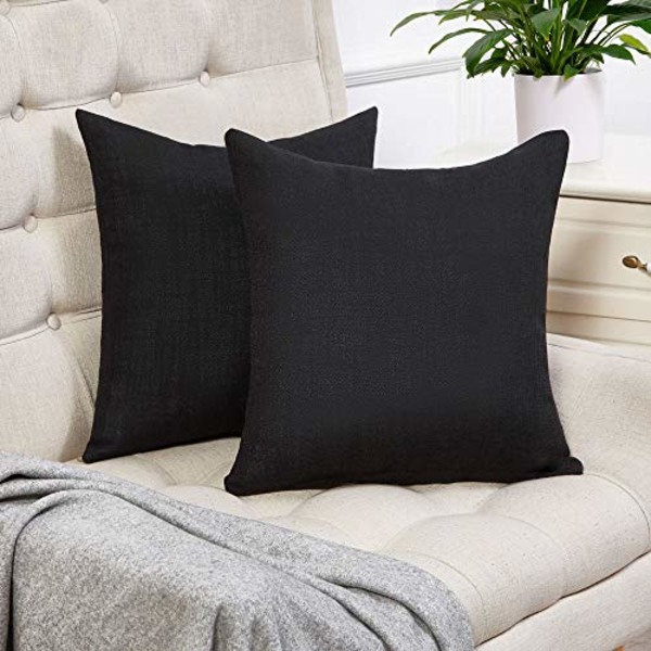 Set of 2 Black Pillow Covers Rustic Linen Decorative Square Throw Pillow Covers 20x20 Inch for Sofa Couch Decoration