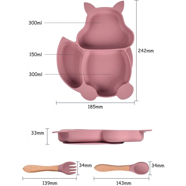 Bebek Tabağı Kase, Bebek Çatal Bıçak Takımı Mini Silikon Yemek Masa Takımı (Yemek tabağı + tahta saplı kaşık) Turuncu