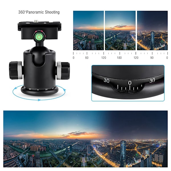 Mefury DSLR-kamerastativ kulled 360 graders roterande för Monopod Slider Silver