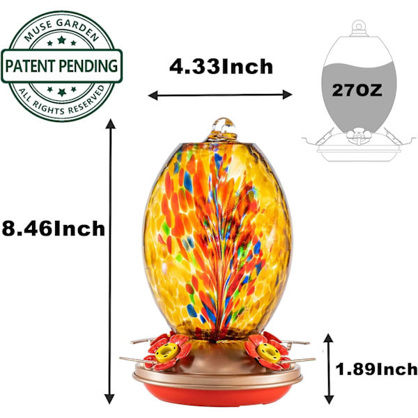 WJ Hummingbird Feeders til udendørs ophængning, blæst glas Hummingbird Feeder, Hummingbird gaver til mor, have baghave indretning, unik