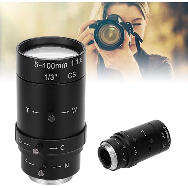 Kamerobjektiv, 1,3MP Zoom CCTV-objektiv, CS-fäste Manuell Bländare 5-100mm Aluminiumlegering, med Låg Förvrängning, Hög Kompatibilitet för Säkerhetskamera