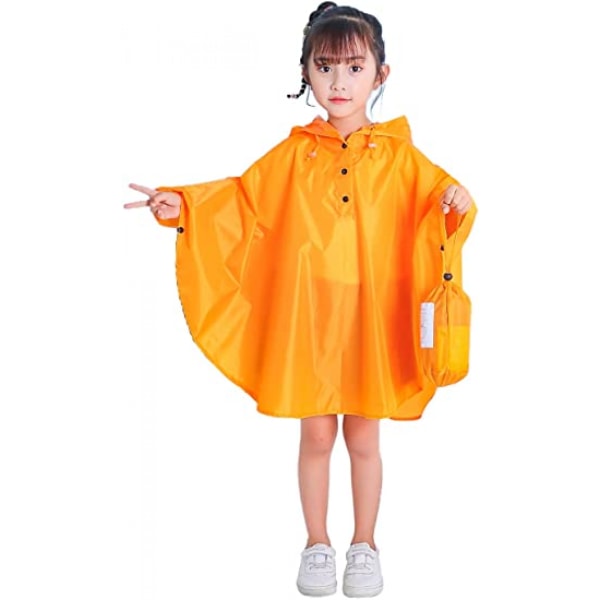 Børns Regn Poncho Hætte Jakke Regnfrakke, Orange, M