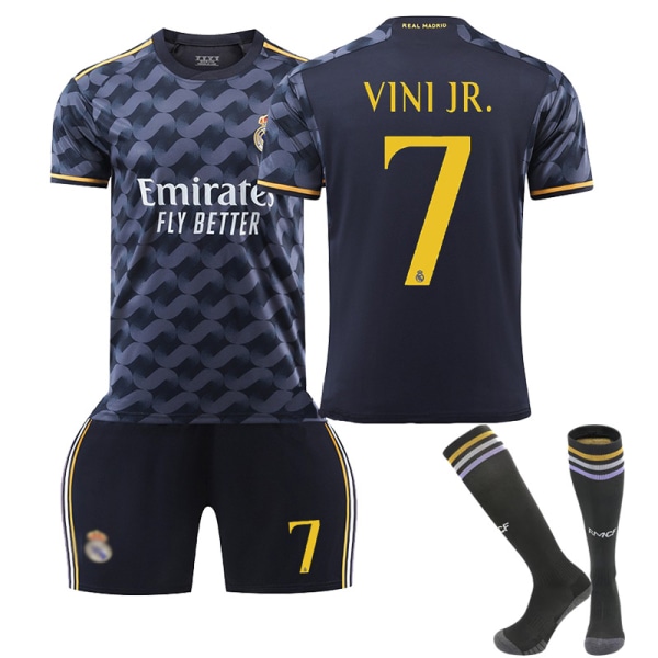 Real Madrid bortaställ för barn 23/24 med strumpor 7 VINI JR. Children's size 24