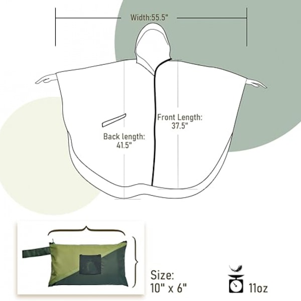 Aikuisten unisex hupullinen sadeponcho taskuilla - Monipuolinen vedenpitävä sadetakki kaikkiin ulkoiluseikkailuihin Dark Green