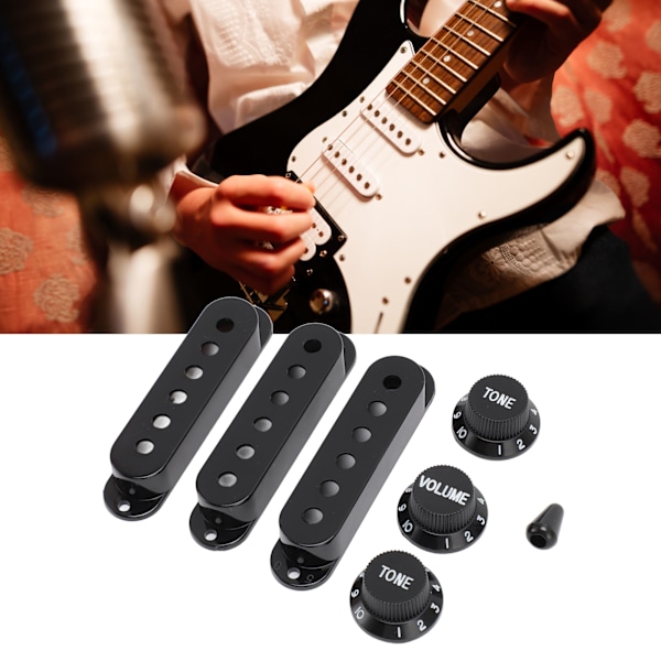 Gitarr pickup-kåpa ratt set 6 hål enkel spole 2 ton 1 volym switch spets ersättningsdelar för Fender svart