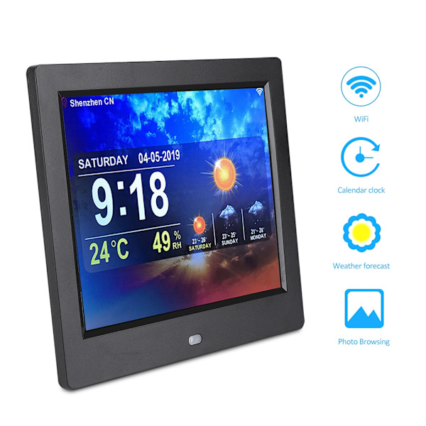 8 tums multifunktionell smart WiFi digital fotoram klocka väderprognos TFT 4:3 skärm
