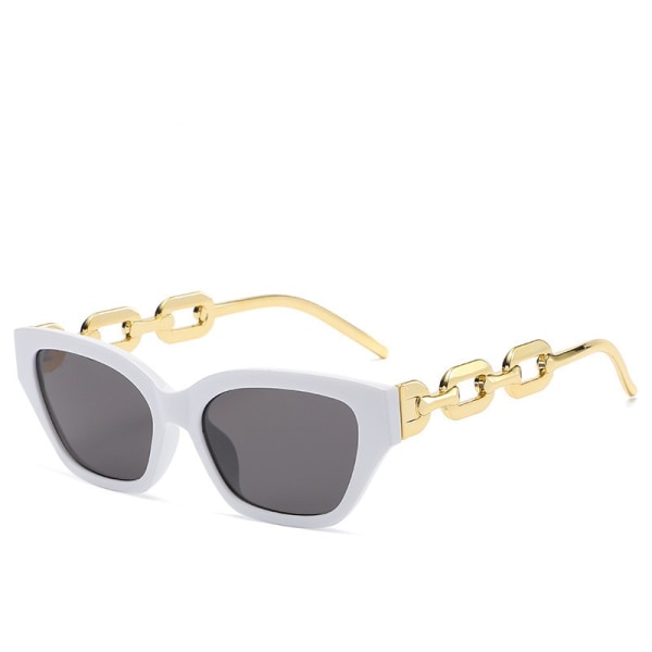 Retro Cat Eye-solglasögon för kvinnor Hexagon smal rektangelbåge Metallkedja Arm Lyxiga solglasögon