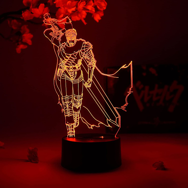 Guts Otaku-lampa – Berserk – Anime-lampafigur nattlampa, 16 färger RGB LED – Fjärrkontroll, 3D Anime-rumsdekor present till Otaku