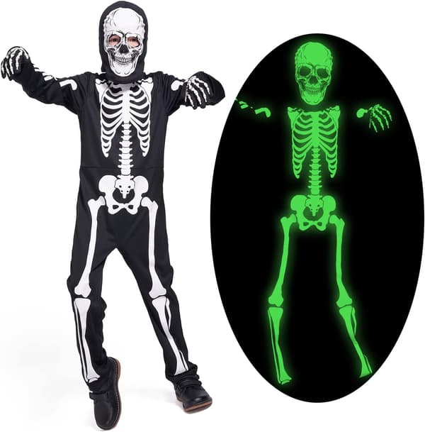 Børneskelet Kostume Gløder i Mørket Skeletter Halloween Skelet Kostumer til Drenge og Piger 5-7years