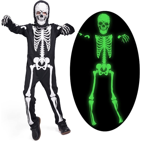 Børneskelet Kostume Gløder i Mørket Skeletter Halloween Skelet Kostumer til Drenge og Piger 9-11years