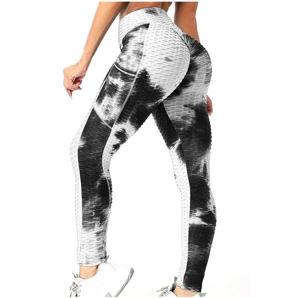 Leggings för kvinnor, rumplyftande, dam, booty, hög midja, magkontroll, träningsyoga, byxor, persika höft, sport, för flickor, M (svart och vitt tie dye)