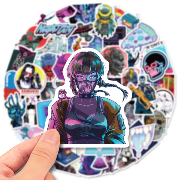 Cyberpunk Harajuku Tech Style Stickers, set med 50, vattentät och UV-beständig, perfekt för alla dina prylar