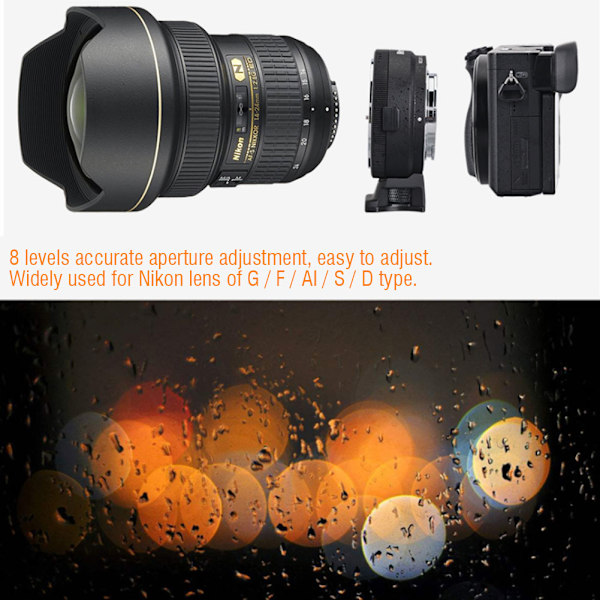 Commlite CM-NF NEX adapterring för Nikon F(G) objektiv till Sony E-fattning kamera A7R2 A9