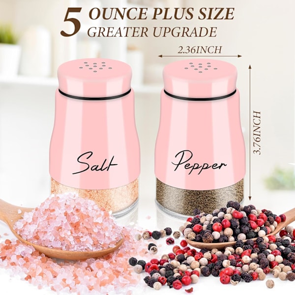 Rosa Salt- och Pepparkvarnar Set, 5 oz Glasbotten Saltskakare med Rostfritt Stål Lock Köksdekoration och Tillbehör Hem Essentia Pink