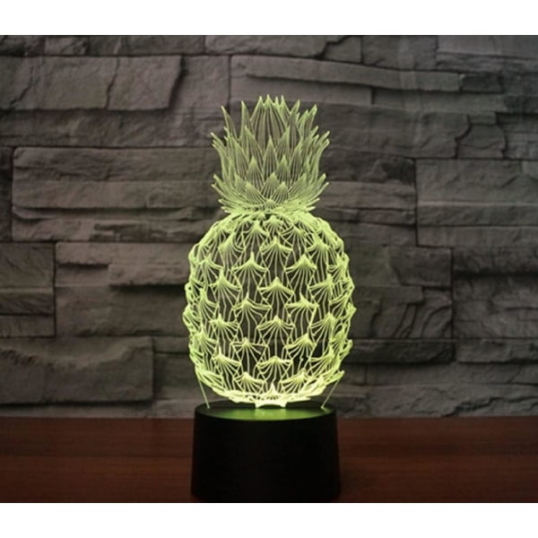 WJ 3D Ananas Fjernbetjening 16 Farve Natlys Illusion Akryl LED Bordlampe Sengelampe Børneværelse Skrivebordsdekoration Fødselsdagsgaver Legetøj til Børn