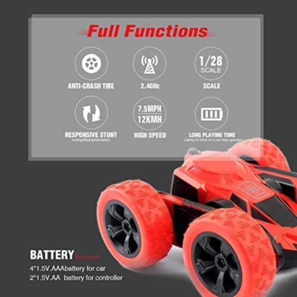 RC Cars Stuntbilleksak, Amicool 4WD 2,4Ghz fjärrkontrollbil Dubbelsidigt roterande fordon 360° vänder, barnleksaksbil för pojkar och flickor 4-7 upp födelsedag