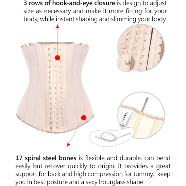 Lång Torso Midjetränare för Kvinnor Underbyst Korsetter Cincher Sport Girdle XXL Beige 17 Steel Boned