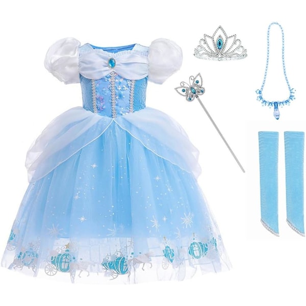 Piges Prinsesse Kostume + Tilbehør Halloween Karneval 7-8 Years