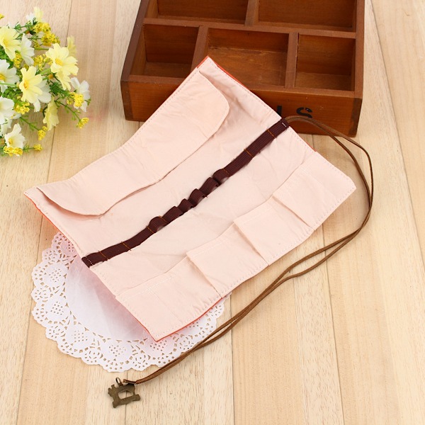 Maquiagem Canvas Wrap Roll Up Pen Pencil Makeup Bag Case Holder Makeup Brush Retro Romantic Bag