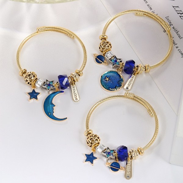 Rustfrit stål armbånd serie guld åbent armbånd måne DIY perlearmbånd til kvinder, en gave til familie eller venner