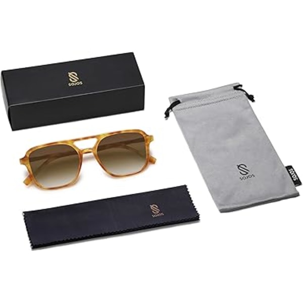 Retro Aviator Solbriller til Kvinder Mænd, Trendy Rektangulære Dame Herre Solbriller SJ2202 Tortoise Frame/Grey Lens
