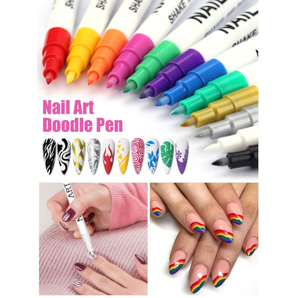 12 Färger 3D Nagelkonst Pennor Set, Kalolary Nagel Pennor Nagel Punkt Graffiti Prick Penna Ritning Målning Liner Borste för DIY Nagelkonst A