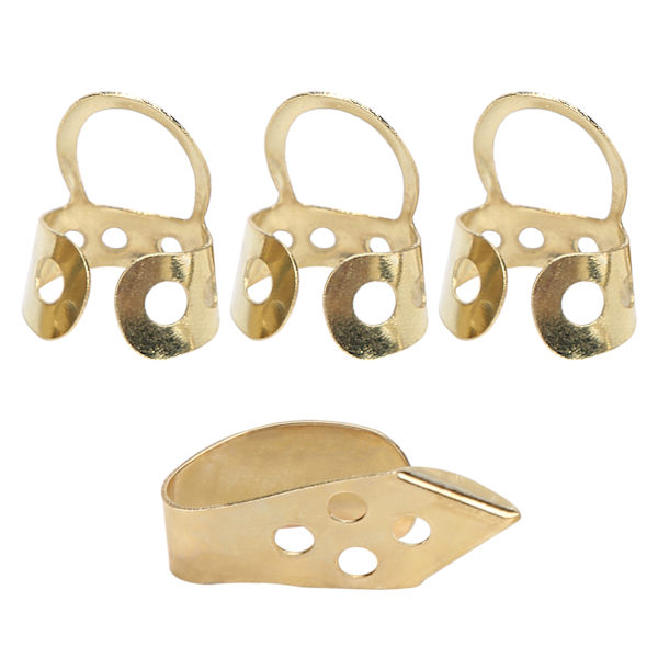 Finger Picks Metall Justerbar ihålig 3 st pekfinger 1 st tumme Banjo Gitarr Ukulele Delar (Guld)