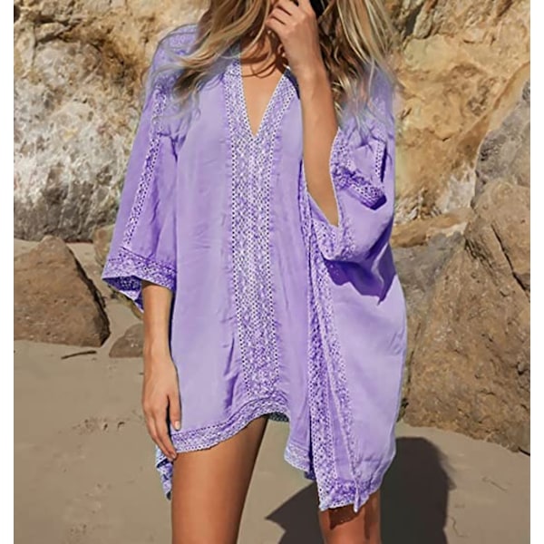 Kvinners strandbadedrakt badedrakt bikini badedrakt oversized cover up --- lilla
