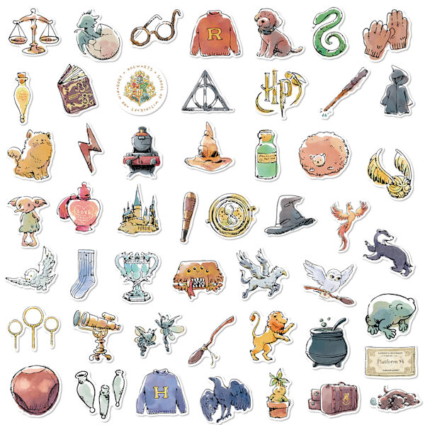 Conquest Journals Harry Potter -akvarellivinyylitarrat, 50 kpl, vedenpitävät ja UV-kestävät, loistavat kaikkiin laitteisiisi, Potterfy All The Things