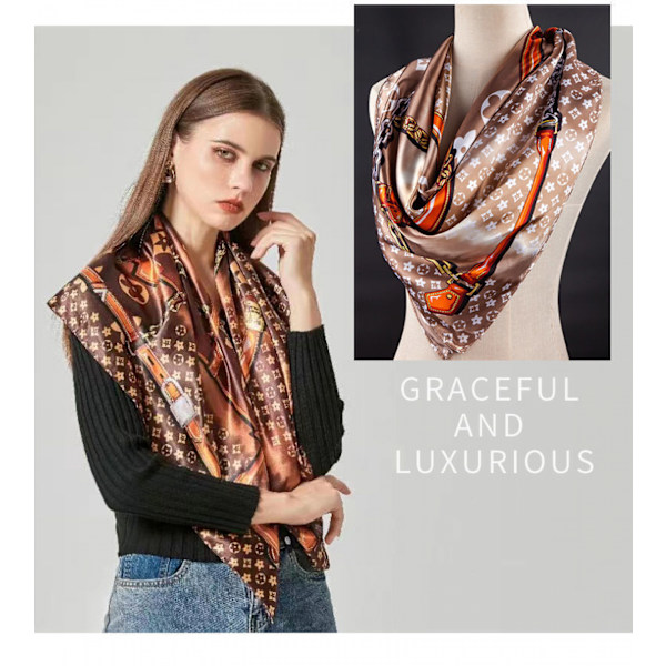 35 x 35 Kvadratisk Silkesliknande Hårsjal Huvud Sovande Wrap Satin Huvudduk, B