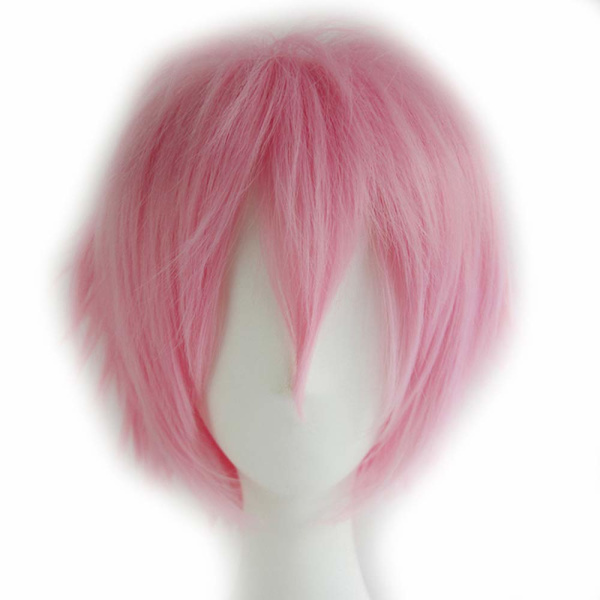 Wekity Unisex Anime Kort Cosplay Peruk Med Lugg Värmebeständigt Hår, Rosa
