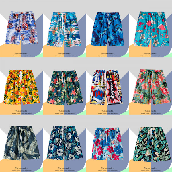 Herrshorts med färgglada tryck för män, badbyxor för varm sommar, sport, löpning, badkläder med meshfoder-DK7002