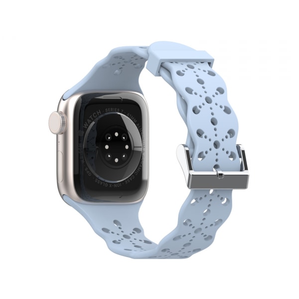 Klockarmband Apple iWatch  6/5/4/3/2/1 Generation SE ihålig spets solid silikonband --- Ljusblå（38/40/41MM）