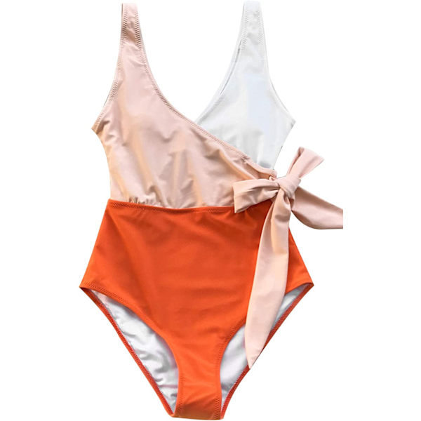 Kvindebadedragt i ét stykke med farveblok og bindebånd i siden, den bedste feriegave til mor, kone, kæreste eller den kvinde, du elsker (pink, S)