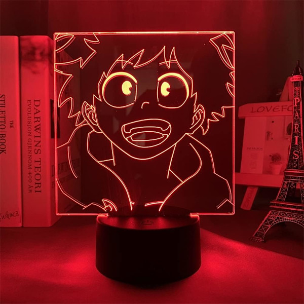 3D Illusion Lampe Anime Led Natlampe Midoriya Izuku Figur Børns Soveværelse Sengebord Natlampe Barn Fødselsdag Julegave (16 Farver med Fjernbetjening)