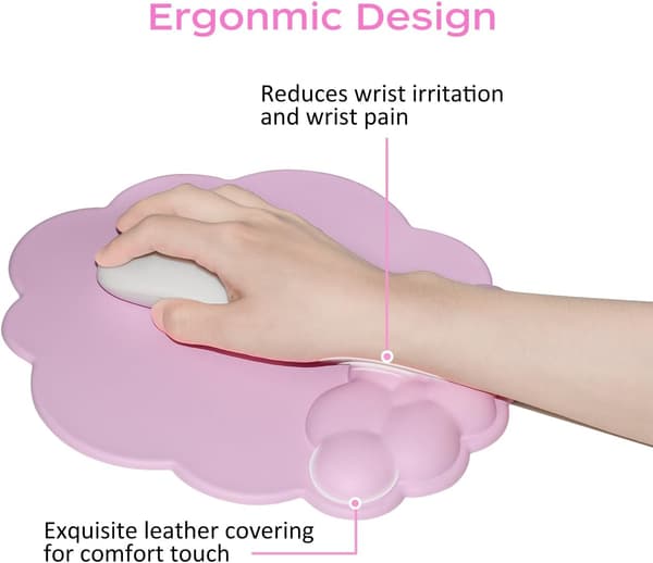 Musemåtte med håndledsstøtte og læderoverflade, Cloud håndledsstøtte musemåtte med memory foam, skridsikker PU-base musemåtte til hjemmet og kontoret