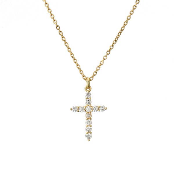 AVEKI Guld Delikat Kors Halsband 14K Guldpläterad CZ Turkos Tro Pendant Halsband Minimalistisk Handgjord Krucifix Kedja Halsband Present