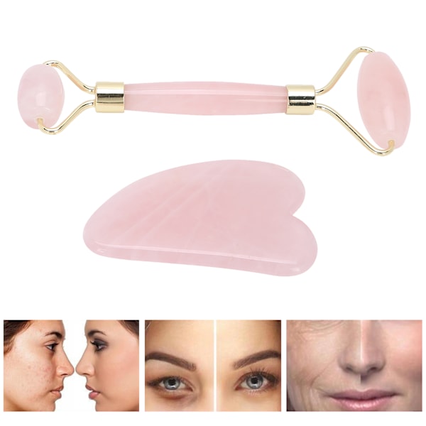 Kasvojen rullaussetti Rose Quartz -kasvomassageri Anti-Aging Ryppy Gua Sha Kauneusväline (Kulta)