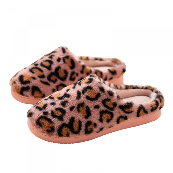 Damslipper Leopardmönster, Mysig Slip On Memory Foam（7-8）