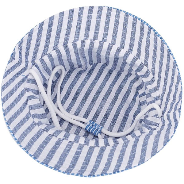 Solhatt for småbarn jenter gutter bred brem sommer solhatt bomull morsom trykk for barn---3-6 år||Blå stripe-m