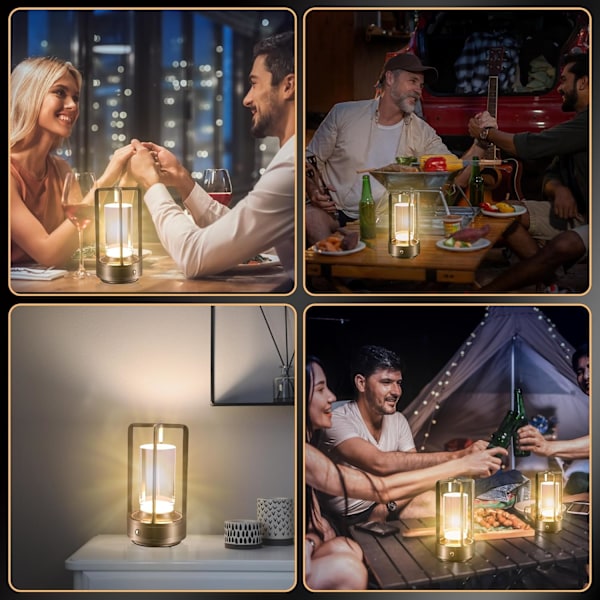 Portabel Metallbordslampa för Inomhus/Utomhusbruk, Uppladdningsbar Sladdlös LED-lampa, 3-Färgs Steglös Dimning Batteridriven Liten Skrivbordslampa silver