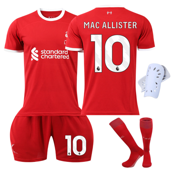 2023-2024 Liverpoolin lasten jalkapalloasusetti, jossa sukat ja polvisuojat - nro 10 MAC ALLISTER#28 No.10 MAC ALLISTER #28