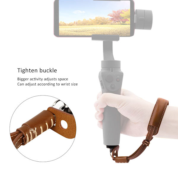 PU-läder Ljusbrun Handhållen Headball-kamera Mobiltelefon Lanyard Hängande Rep Handledssnöre för DJI OSMO Mobile2