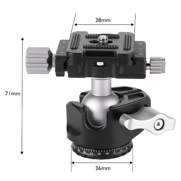 360° Rotation D25R Flygplans Aluminiumlegering CNC Kulhuvud Kulhuvud Skruvfäste Stativ för Kamera