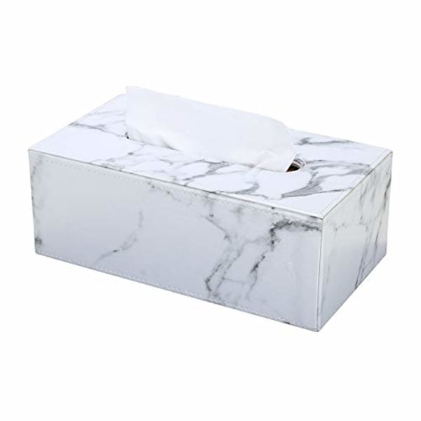 Rectangular PU Leather Tissue Box Holder, Facial Tissue Case Napkin Dispenser for Home Office Car Automotive Decoration(Gray Marble)