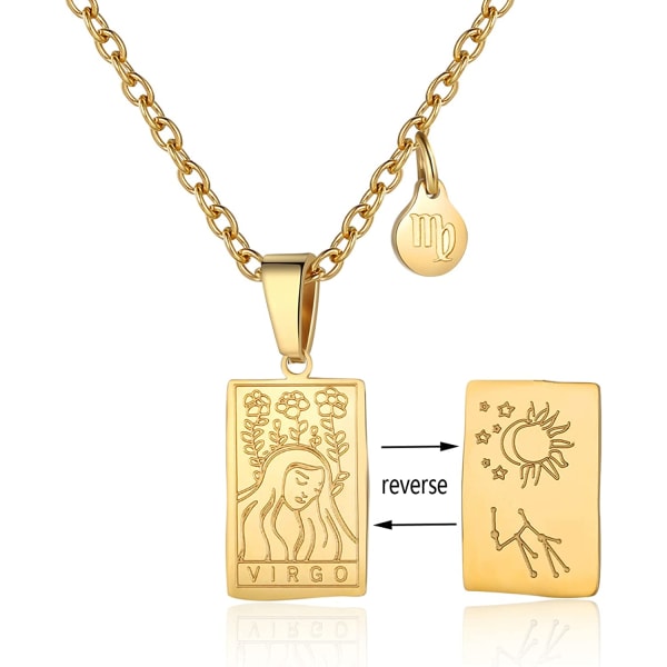 Stjärntecken Halsband för Kvinnor Konstellation Tarot Kort Hänge Dubbelsidig Guld Rostfritt Stål Halsband Vänskap Smycken Present till Flickor