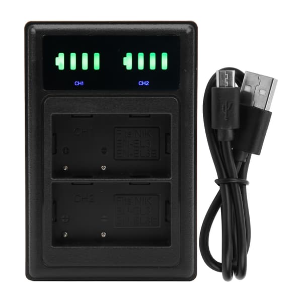 Opladningsbase Dobbelt Hurtigoplader Micro Type‑C LCD-skærm til EN‑EL3E Kamerabatteri