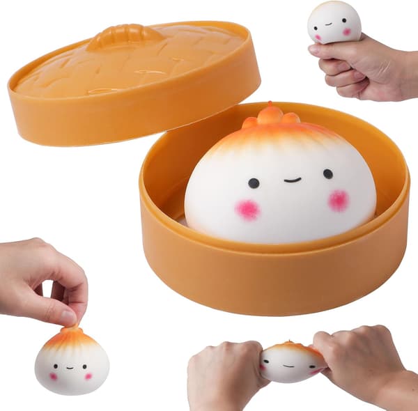 Kawai Spit Bubble Dumpling Squishy Stressbold med Damperkasse, Strækbar Klemme Fidget Sensorisk Legetøj til Angst ADHD Børn og Voksne